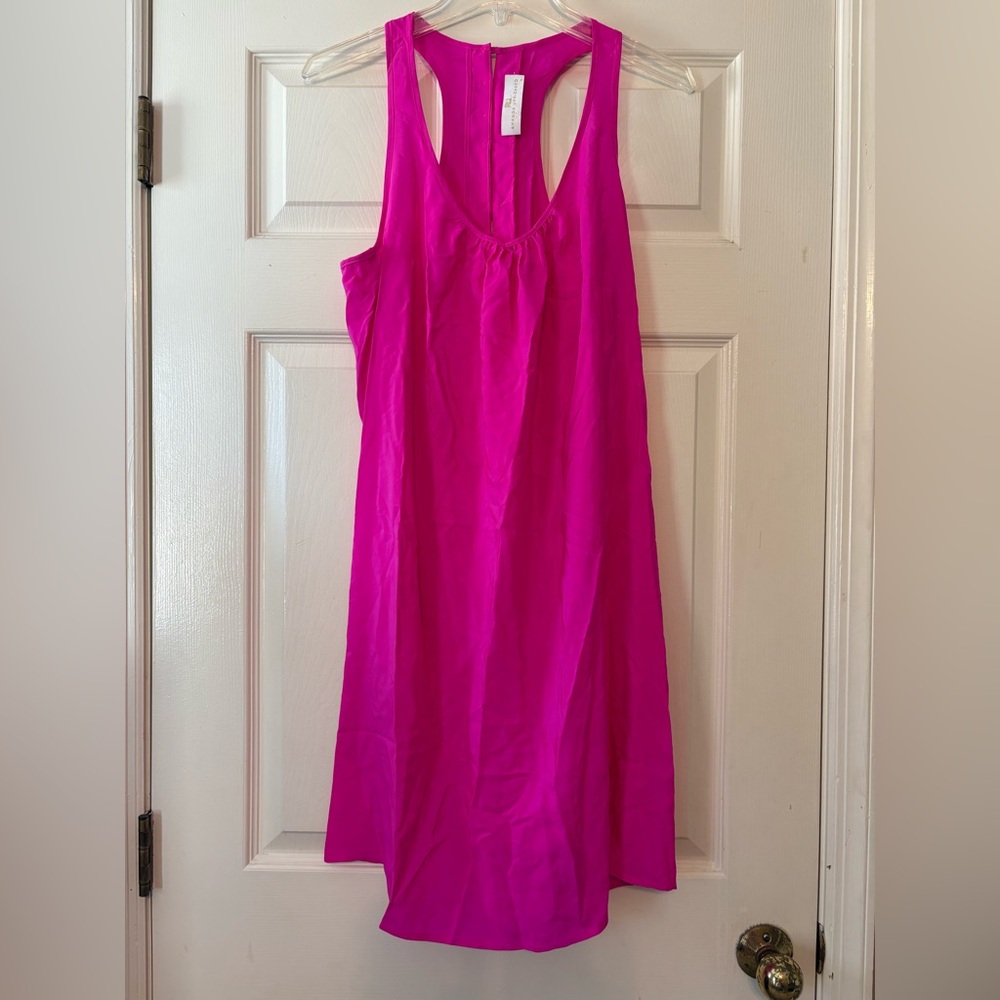 Amanda Uprichard Vibrant Pink Sheath Dress with Gold Buttons Racerback